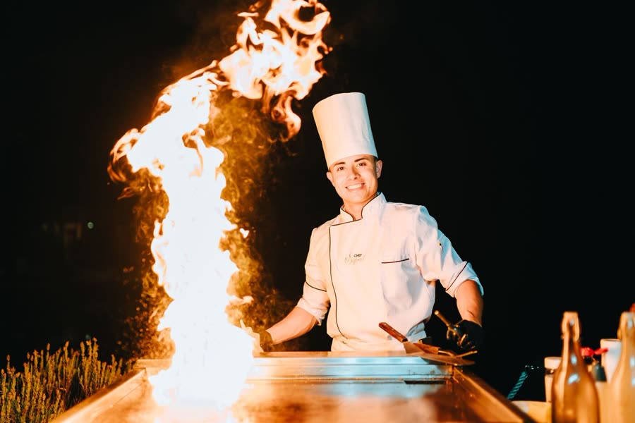 Chef Miguel performing his teppanyaki fire show